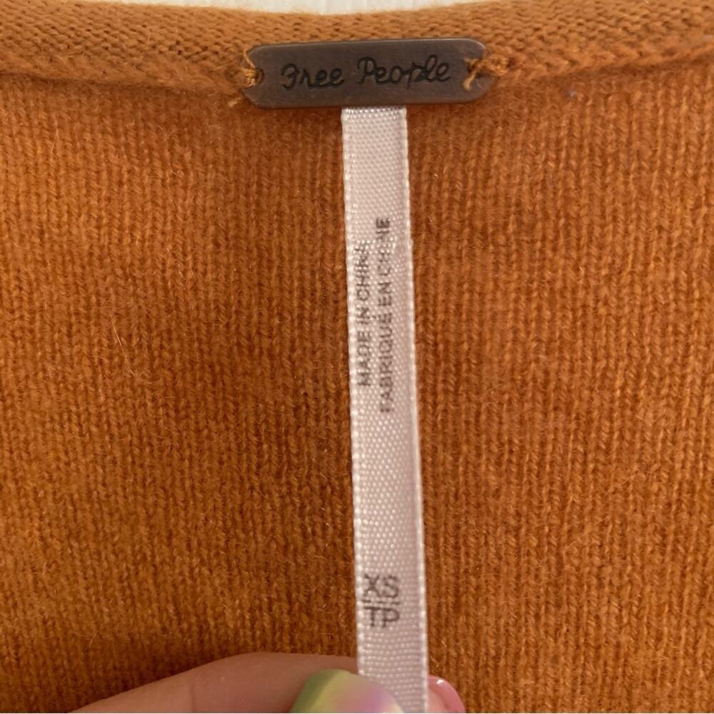 Free People Burnt Orange Stellar Cashmere V Neck Pullover X Small - Picture 4 of 5